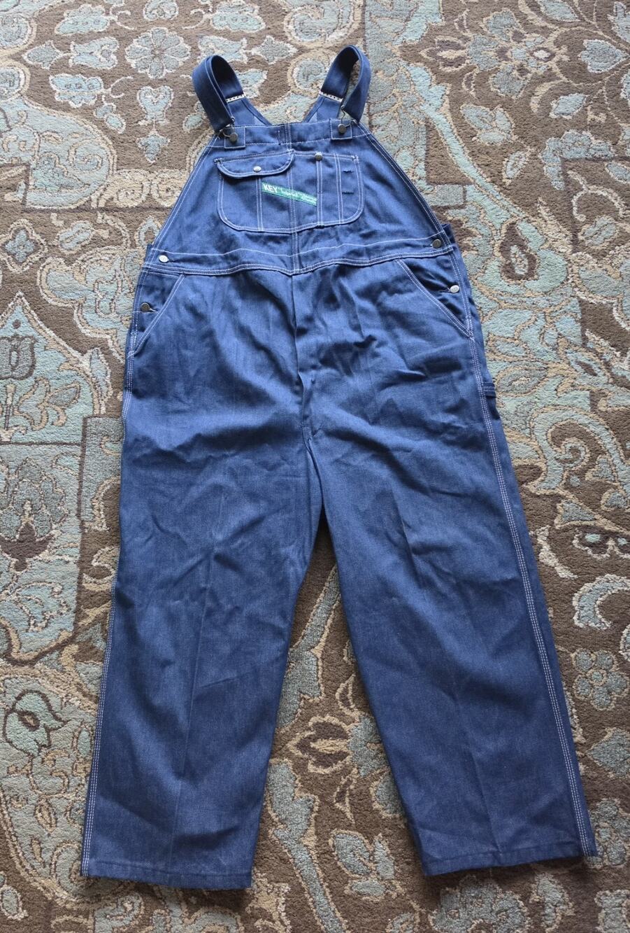 KEY Imperial Mens 46x32 Dark Blue Denim Bib Overalls Blue Collar Workwear